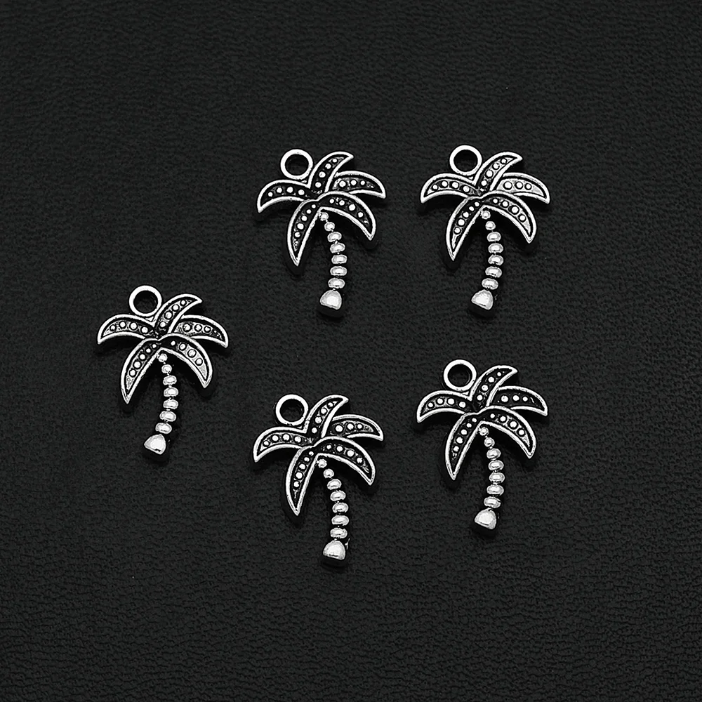 

15pcs/Lots 12x17mm Antique Silver Plated Coconut Tree Charm Alloy Metal Summer Beach Pendants For Diy Jewelry Making Accessories