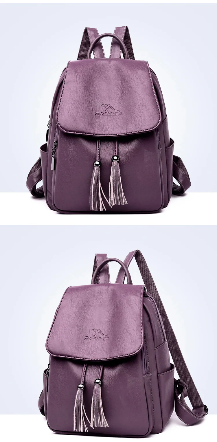 Модный женский рюкзак Mochilas из овечьей кожи с кисточками, Женская дорожная сумка, рюкзаки, школьные рюкзаки для девочек-подростков
