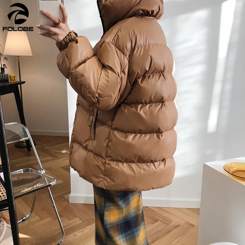

FOLOBE 2020 New Winter Stand Neck Long Sleeve Solid Color Black Cotton-padded Warm Loose Jacket Women parkas Fashion