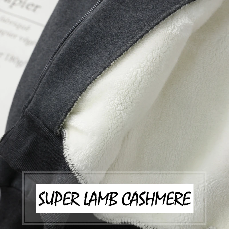 

Chaiyao 2021 Autumn & Winter Inner Plus Velvet liner Super Warm Zipper Neutral Gray Black White Gray Sweater Jacket Man"s Gilrs