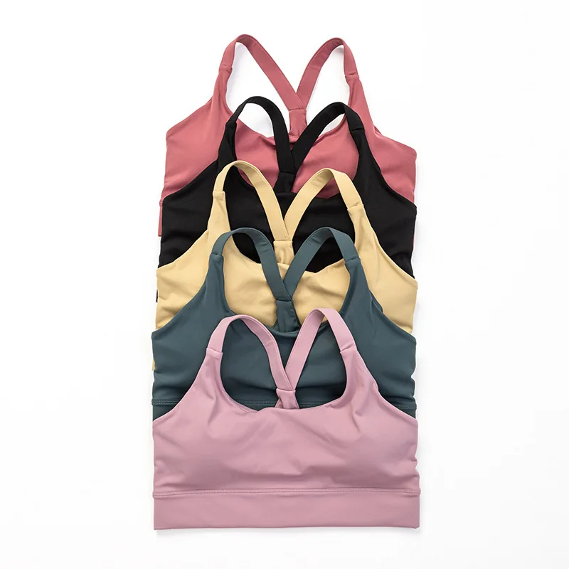 Мягкий Спортивный бюстгальтер телесного цвета с застежкой для йоги перекрестной