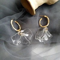 temperament beautiful super fairy transparent petals dangle earrings fashion personality irregular c shape jewelry accessories
