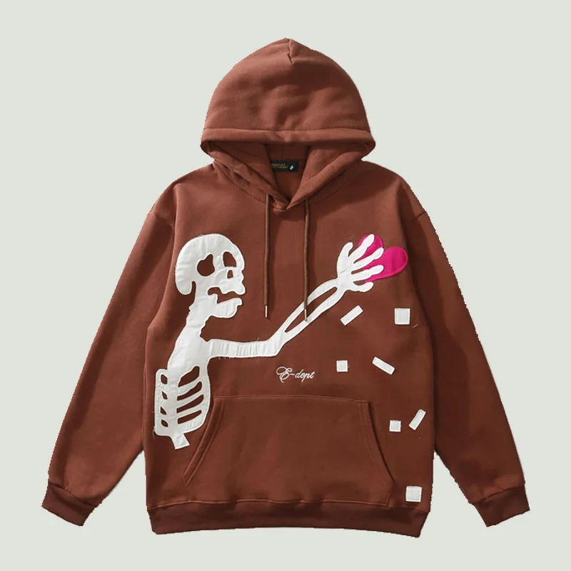 

Men's Hoodies Sweatshirt Streetwear Hip Hop Cartoons Skeleton Graphic Heart Embroid Harajuku Cotton Loose Pullover Couples Tops