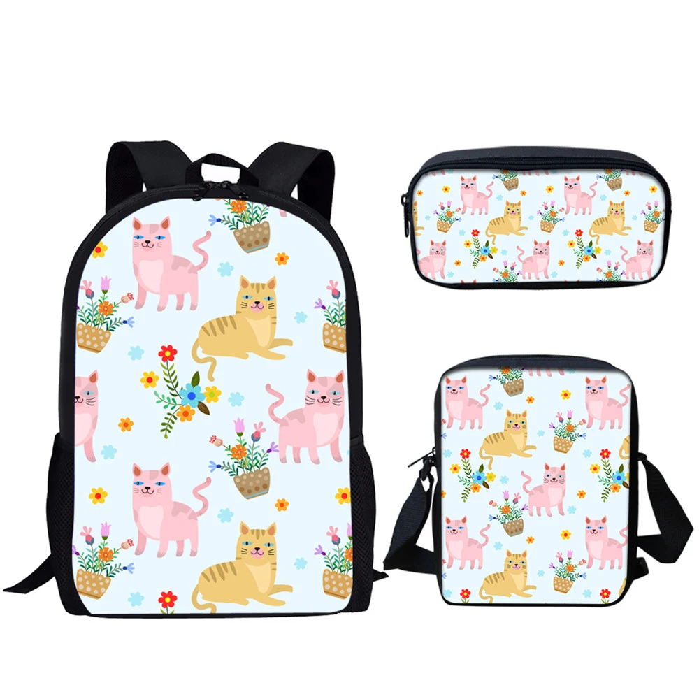Милый рюкзак с мультяшным принтом кота для девочек и мальчиков-подростков, школьные ранцы, студенческий ранец, Детская сумка через плечо дл...