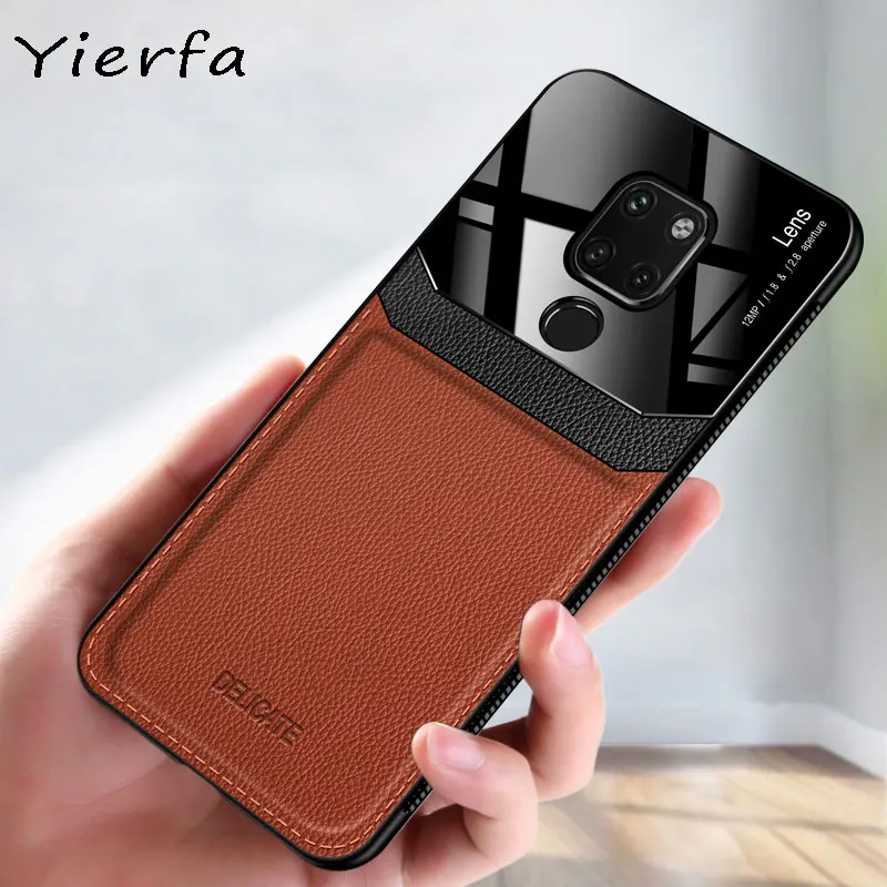 for huawei mate 20 phone case pu leather mirror plexiglass silicone shockproof bumper for huawei mate 10 20 30 40 pro back cover free global shipping