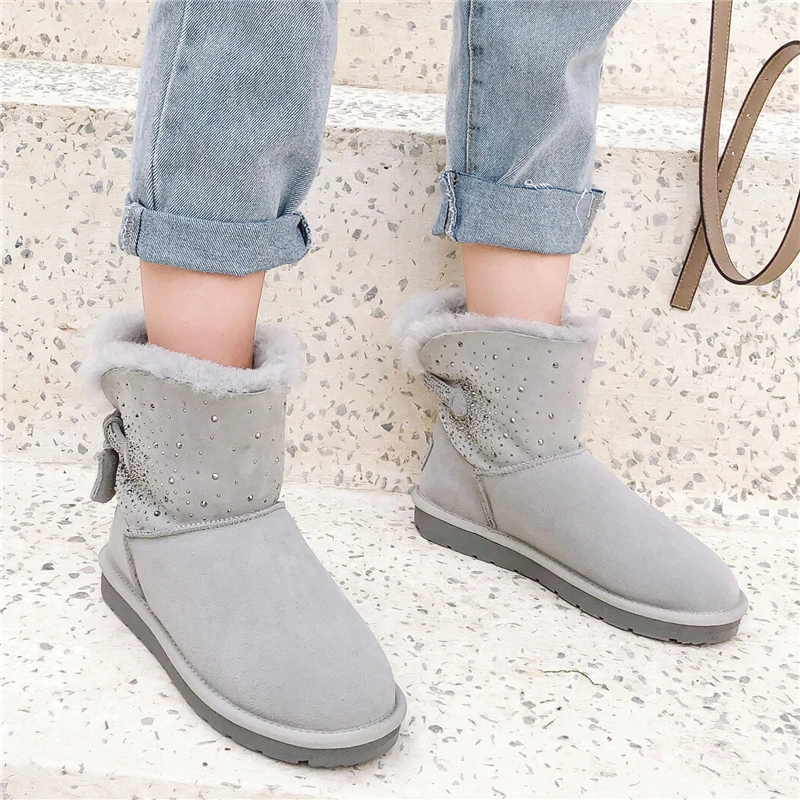

VERCONAS Autumn Winter Warm Ankle Boots For Women New Rhinestone Cow Suede Snow Boots Flat With Shoes Woman Concise Casual Boots