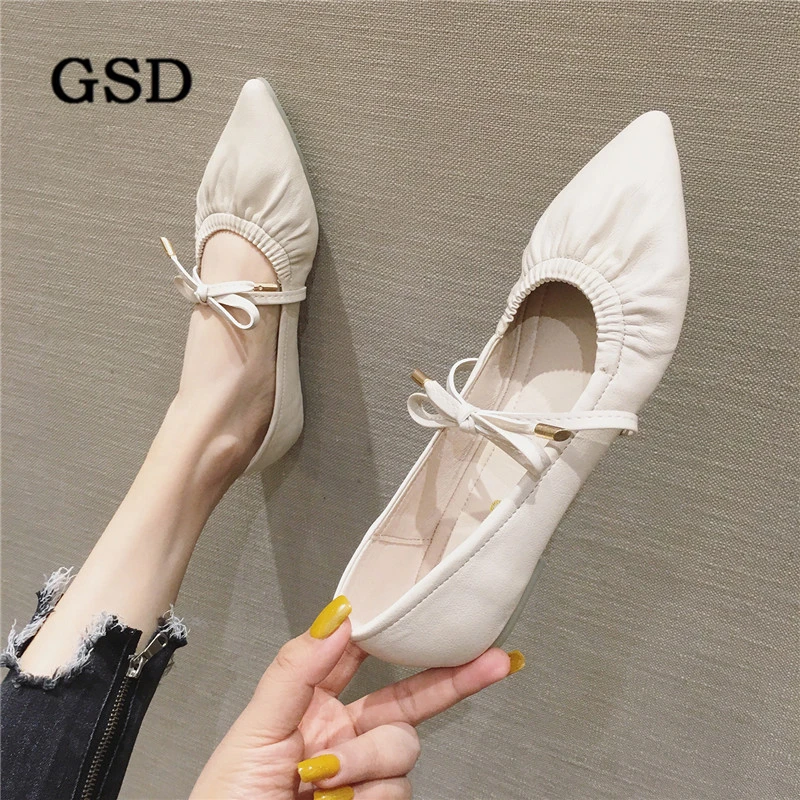 Женские туфли на плоской подошве с острым носком и бантом|Обувь без каблука| |