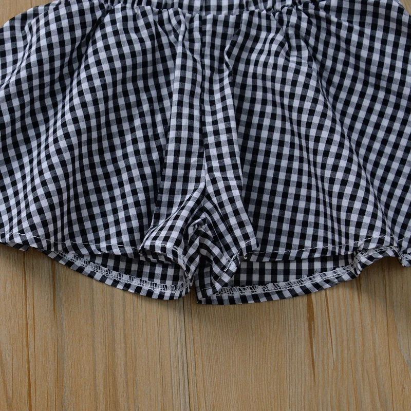 

New Summer Newborn Baby Girl Sets Baby Girl Casual Flare Sleeve Short T-shirt Tops+Plaid Shorts With Bowknot Sashes Children Set