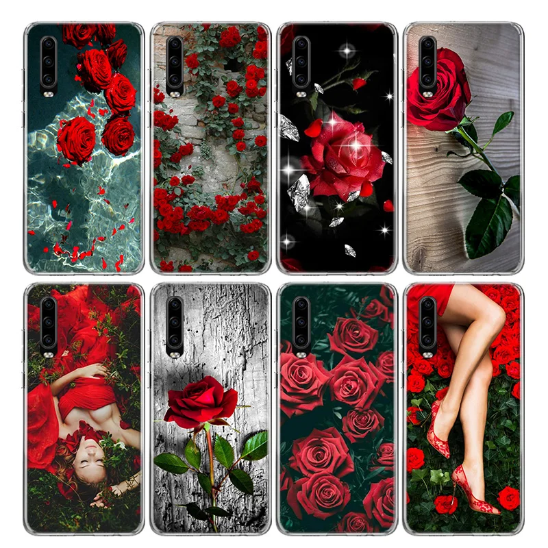 Beautiful Red Roses Flowers Phone Case For Huawei Y5 Y6 Y7 Y9S Honor 9 10 Lite 8A 8X 8S 9X P Smart Z 2019 7X 7A Soft TPU Back
