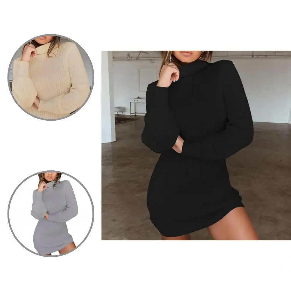 

Gorgeous Warm Lady Sweater Dress Women Dress Solid Color Anti-shrink