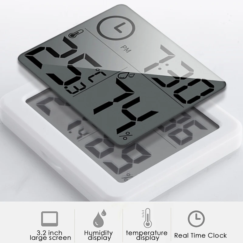 

Junejour Multifunction Thermometer Hygrometer Automatic Electronic Temperature Humidity Monitor Clock Large LCD Screen
