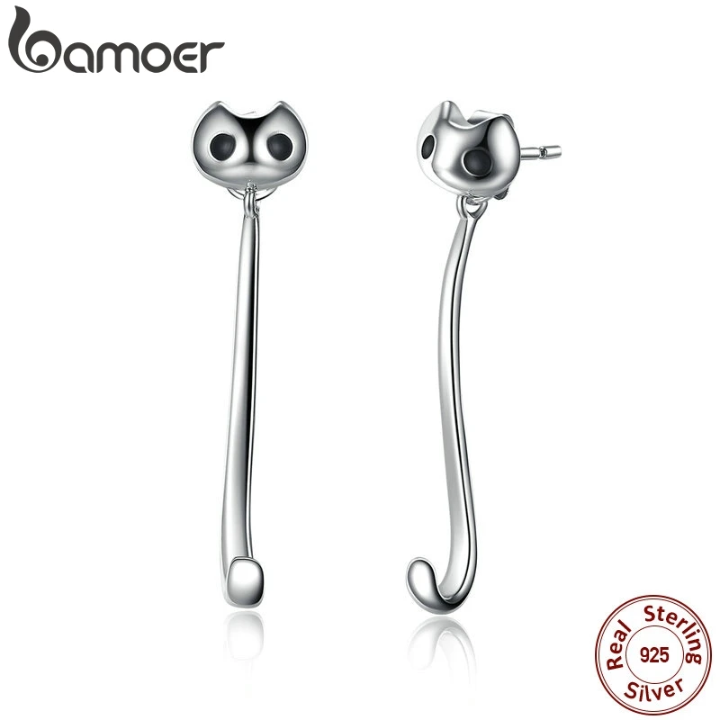 BAMOER, 925 пробы, Серебряные длинные висячие серьги, хорошее ювелирное изделие, 3 стиля ношения, кошачьи животные, модные серьги, ювелирное изделие, SCE007