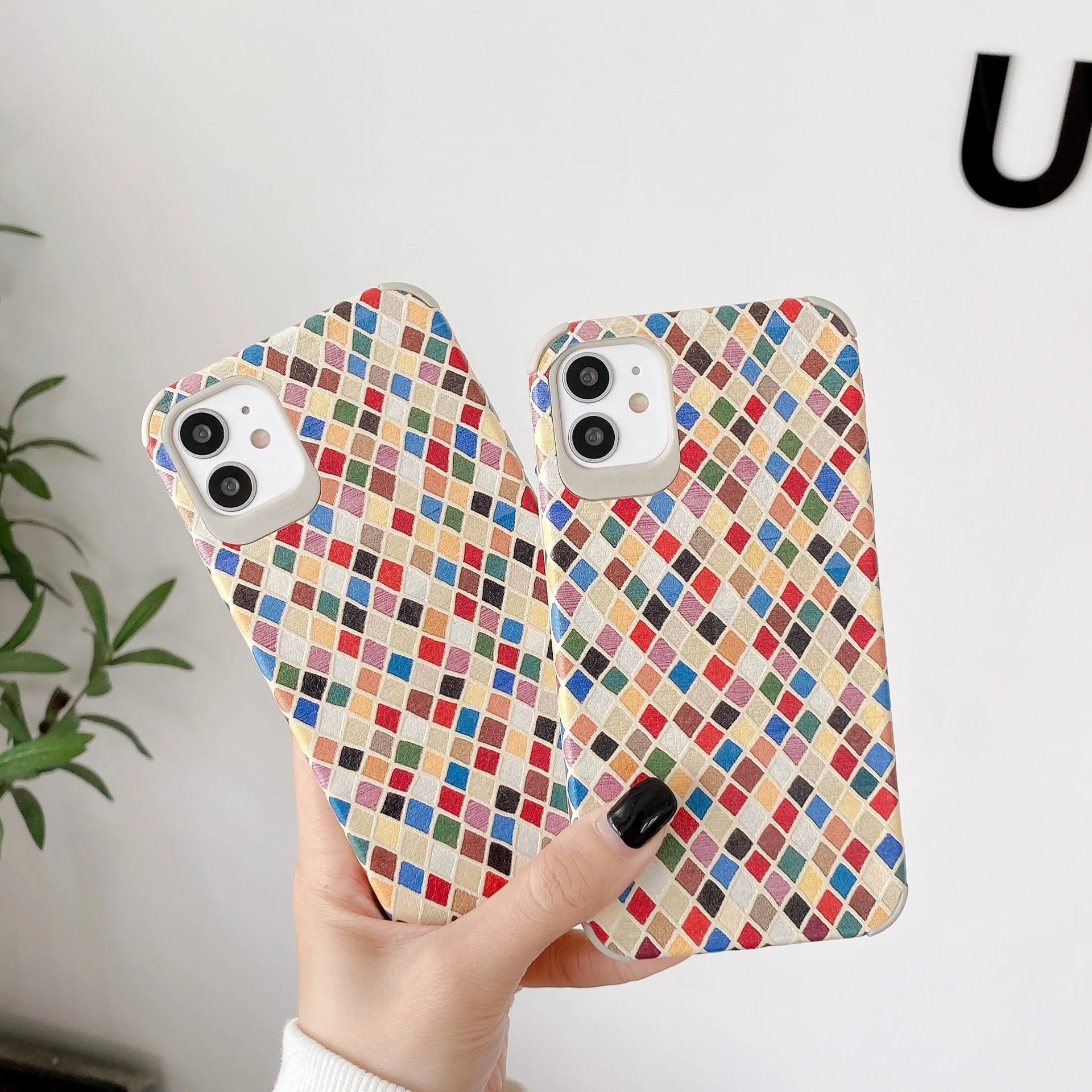 

Retro Mosaic diamond line lattice Art painting Phone Case For iPhone 11 Pro Max Xr X Xs Max 7 8 Plus 7Plus silicone case Cover