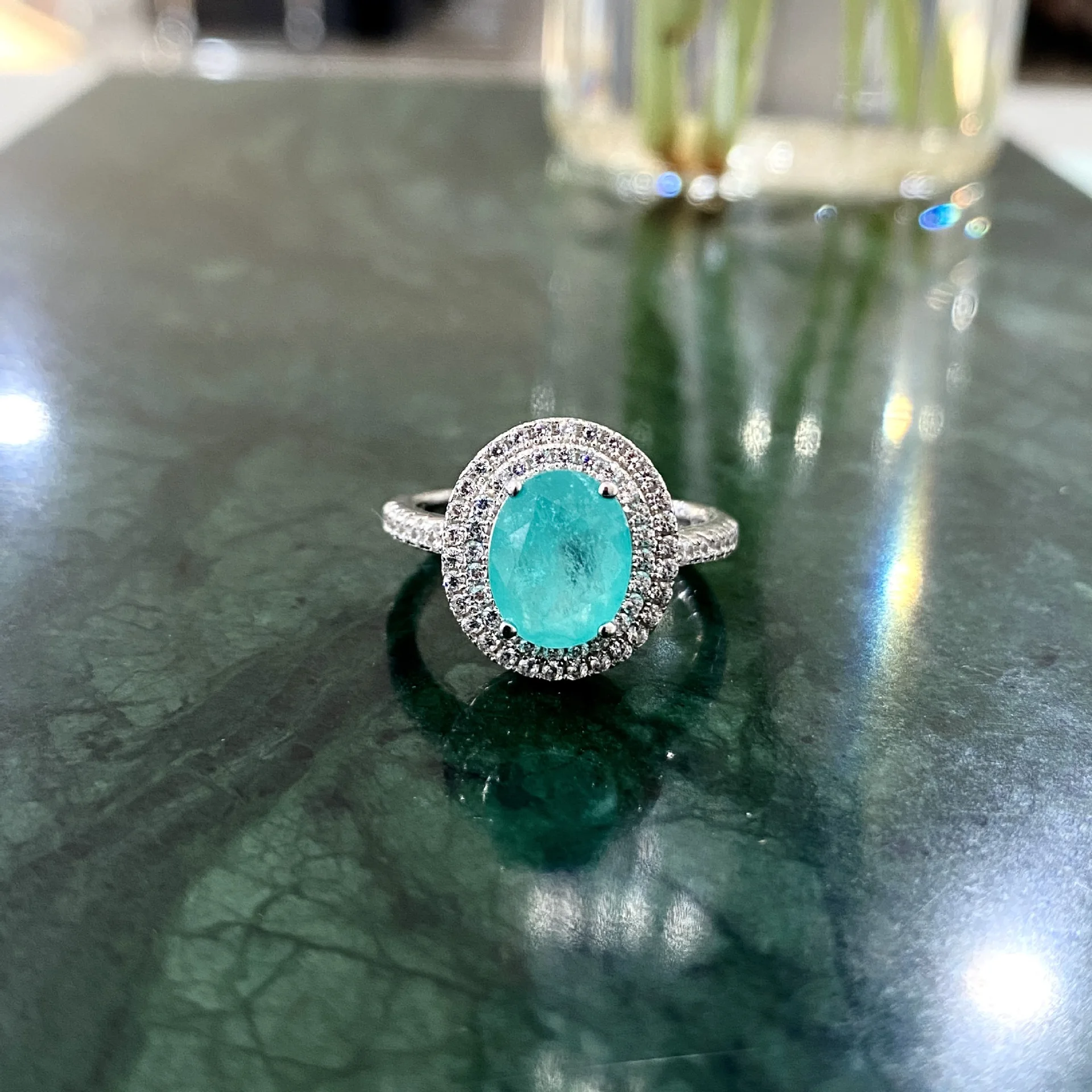 

Shipei Classic 100% 925 Sterling Silver Oval Cut Paraiba Tourmaline Moissanite Gemstone Engagement Fine Jewelry Rings Wholesale