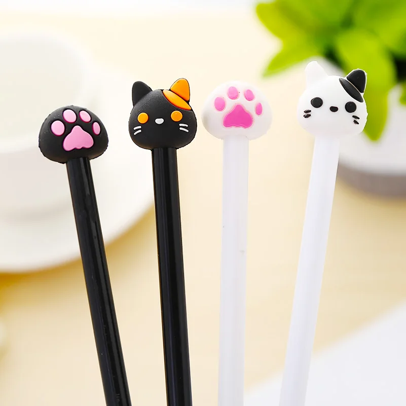 12 шт./упак. Мультяшные милые гелевые ручки с кошачьими лапками Kawaii Новинка синие