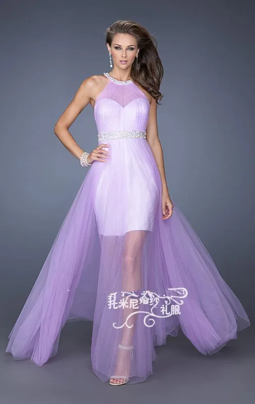 

vestidos tulle a-line sexy backless long Prom gown 2018 new style floor-Length party Custom Made crystal bridesmaid dresses