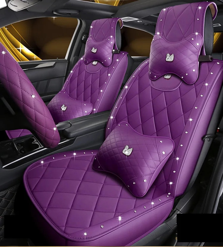 

Motocovers Car Seat Covers Full Set For Sudan SUV Durable Leather Adjuatable Five Seats Cushion Mats Swan Design purple
