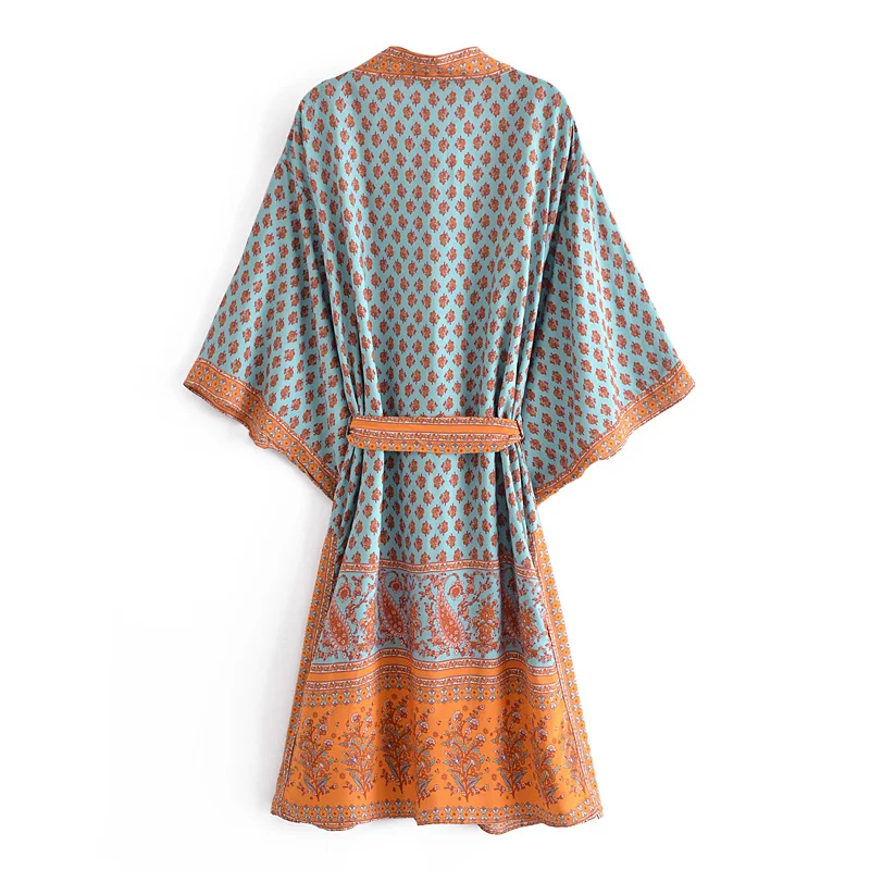 Женское богемное кимоно с цветочным принтом V образным вырезом и рукавом летучая
