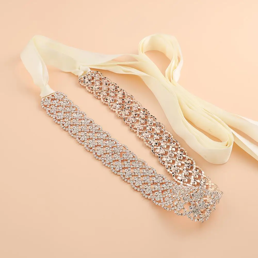 Стразы Сатиновые пояса цвета розового золота свадебные аксессуары украшение для