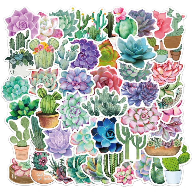 50Pcs Cartoon Succulent Cactus Plant Stickers Luggage Guitar Computer Notebook Waterproof Graffiti Sticker Decoration | Игрушки и хобби