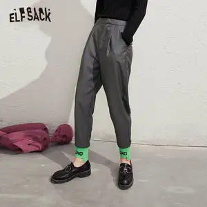Женские прямые шаровары ELFSACK, однотонные минималистичные повседневные брюки-султанки с высокой талией, в Корейском стиле, для осени, 2020