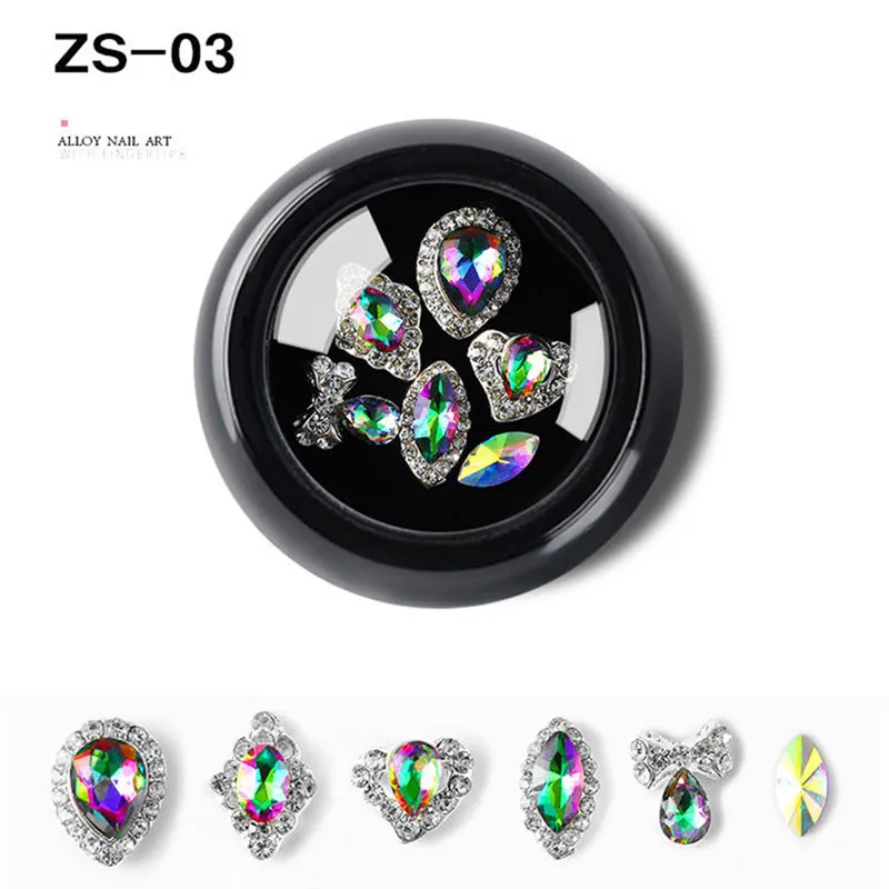 ZS-03 Новинка, 1 коробка, в форме капли воды/банта, цветные стразы для дизайна ногтей, сплав, стеклянные камни, сделай сам, для маникюра, драгоценные камни, аксессуары для ногтей - Цвет: ZS-03