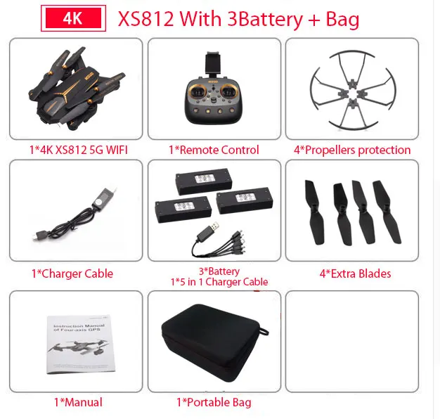 4K 3B with Bag VISUO XS812 gps Радиоуправляемый Дрон с камерой 4K HD 5G wifi FPV удерживающий высоту один ключ возврат Радиоуправляемый квадрокоптер Вертолет VS XS809S E58 E502S - Цвет: 4K 3B with Bag