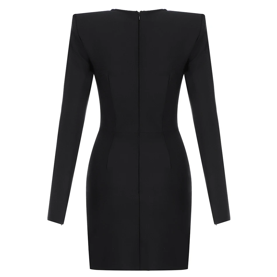

2021 New Black Hollow Round Neck Long Sleeve Celebrity Party Club Bandage Dress Sexy Fashion Mini Dress Vestidos