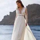 Шифоновые кружевные свадебные платья в стиле бохо с длинным рукавом и V-образным вырезом, элегантные богемные Свадебные платья а-силуэта, винтажное платье невесты, 2021