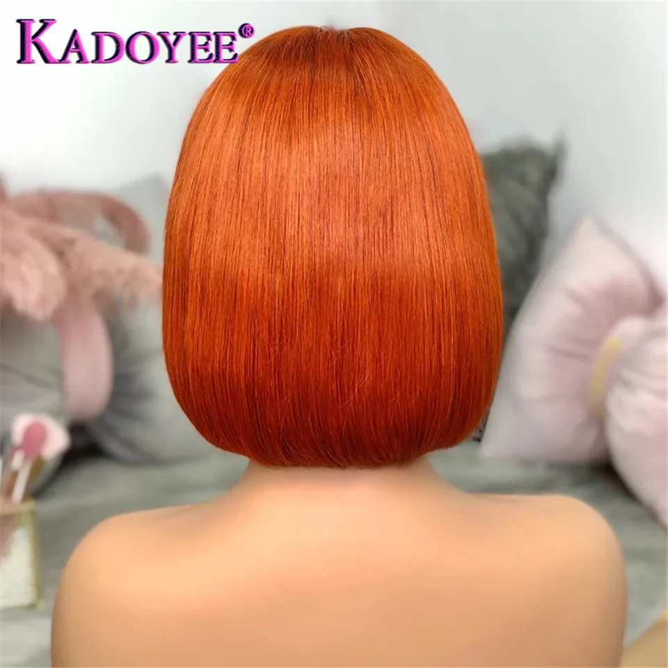 

Orange Short Bob Wig Straight Human Hair Wigs With Baby Hair Ginger Colored Lace Wig Brazilian 13x1 Hairline Part Lace Wigs Remy