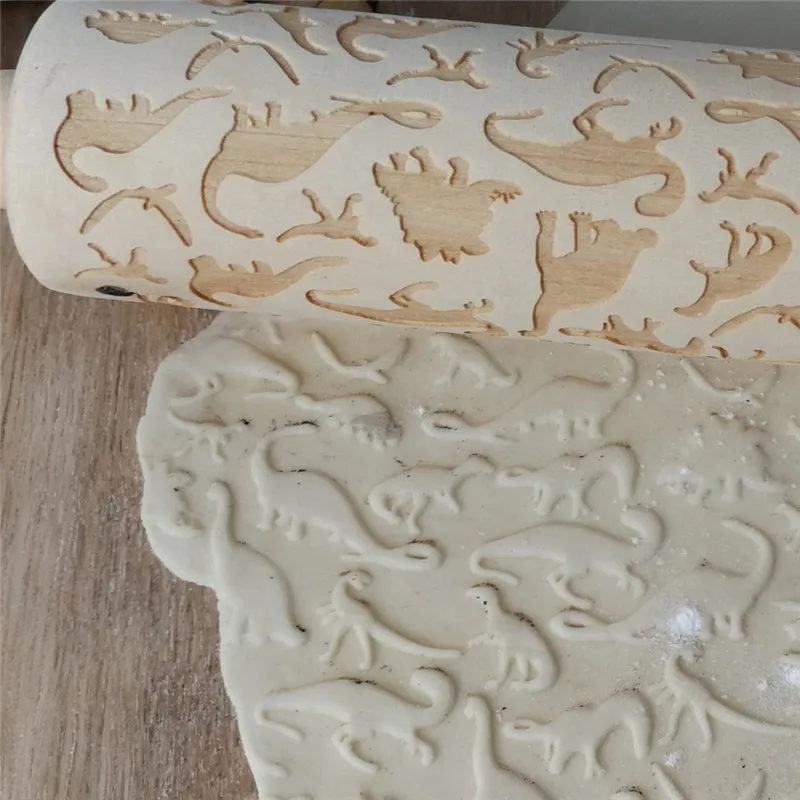 Тиснение рулонные булавки Рождественский Декор деревянный покерный динозавр