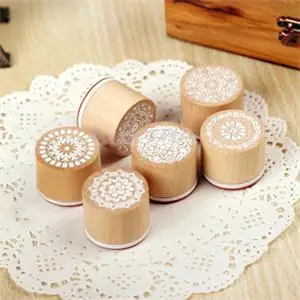 

Flower Pattern DIY 6pcs/SET Assorted Retro Vintage Floral Round Wooden Rubber Stamp Scrapbook