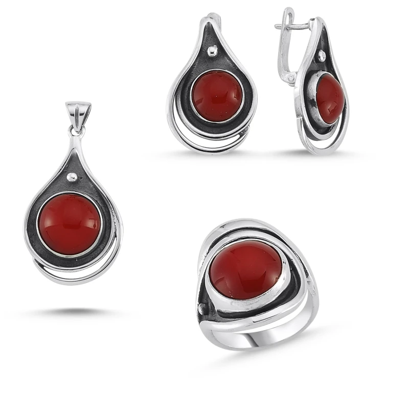 

Silverlina Silver Coral Stone Handwork Set