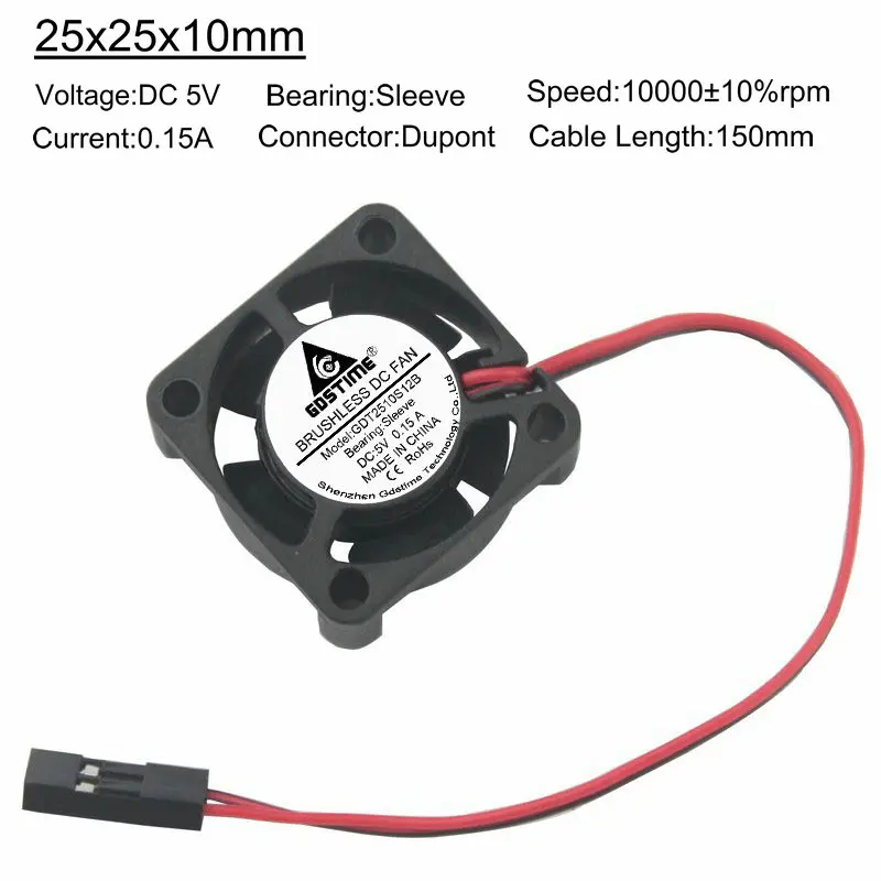 20 шт./партия Gdstime 2510 25 мм x 10 2510S 5 В 2Pin DuPont DC бесщеточная высокая скорость вентилятор