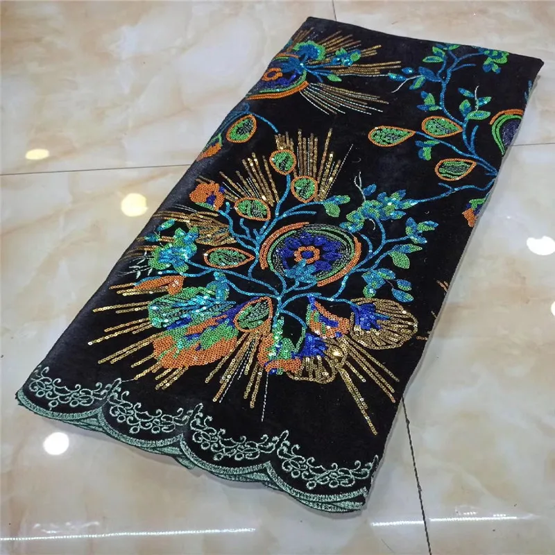 Бархатная ткань с блестками 2021 фиолетовая нигерийская черная Золотая кружевная