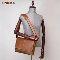 natural crazy horse cowhide mens messenger bag simple casual vintage genuine leather daily work laptop single shoulder bag