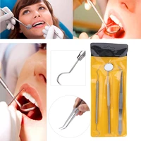 3pcs stainless steel instruments dental tool mouth mirror probe plier tweezer teeth clean hygiene kit for oral examination clean