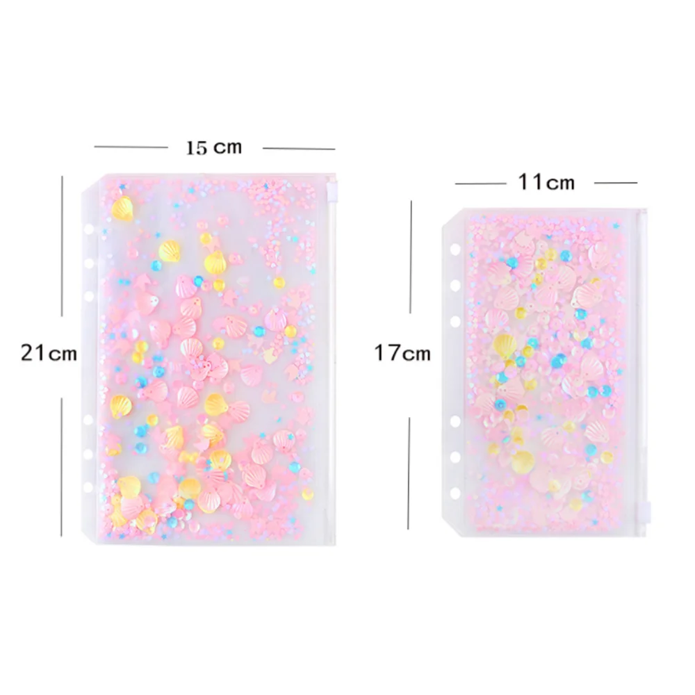

1pc Cute Glitter Sequins A5 A6 Inner Pocket Standard 6 Holes File Holder Transparent Loose Leaf Zipper Binder Storage Pouch