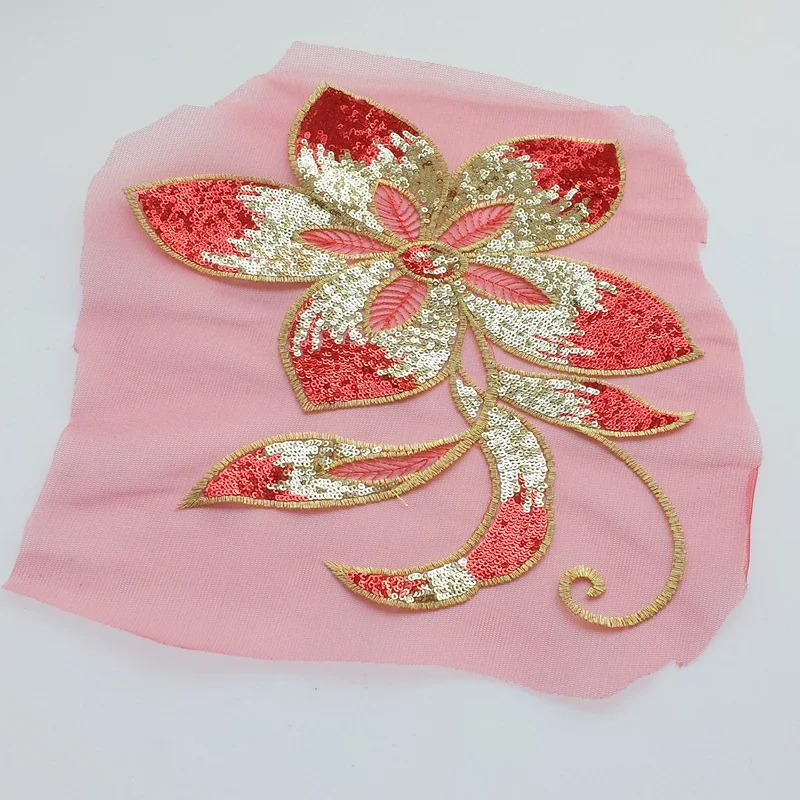 Блестки с цветами лотоса патчи вышивкой блестящая аппликация цветочным рисунком