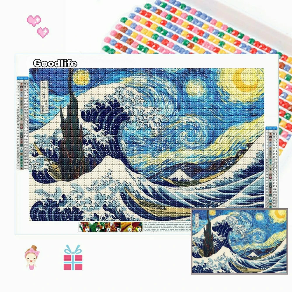 

Starry Night Van Gogh The Great Wave Of Kanagawa DIY Diamond Painting Cross Stitch Art Embroidery Mosaic Rhinestone Home Decor