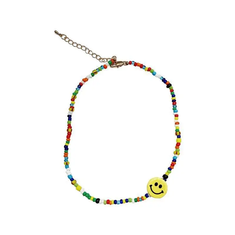 

Fashion Women Jewelry Bohemian Style Bead Clavicle Choker Necklace Collar Sweet Smiley Face Pendant Necklace Chain Birthday Gift