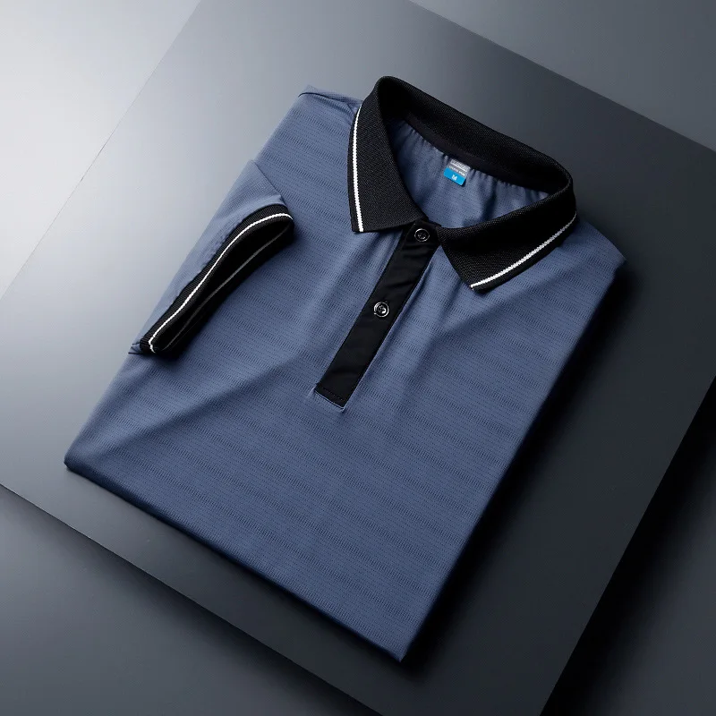 Мужская дышащая рубашка-поло повседневная Однотонная с коротким рукавом лето 2021