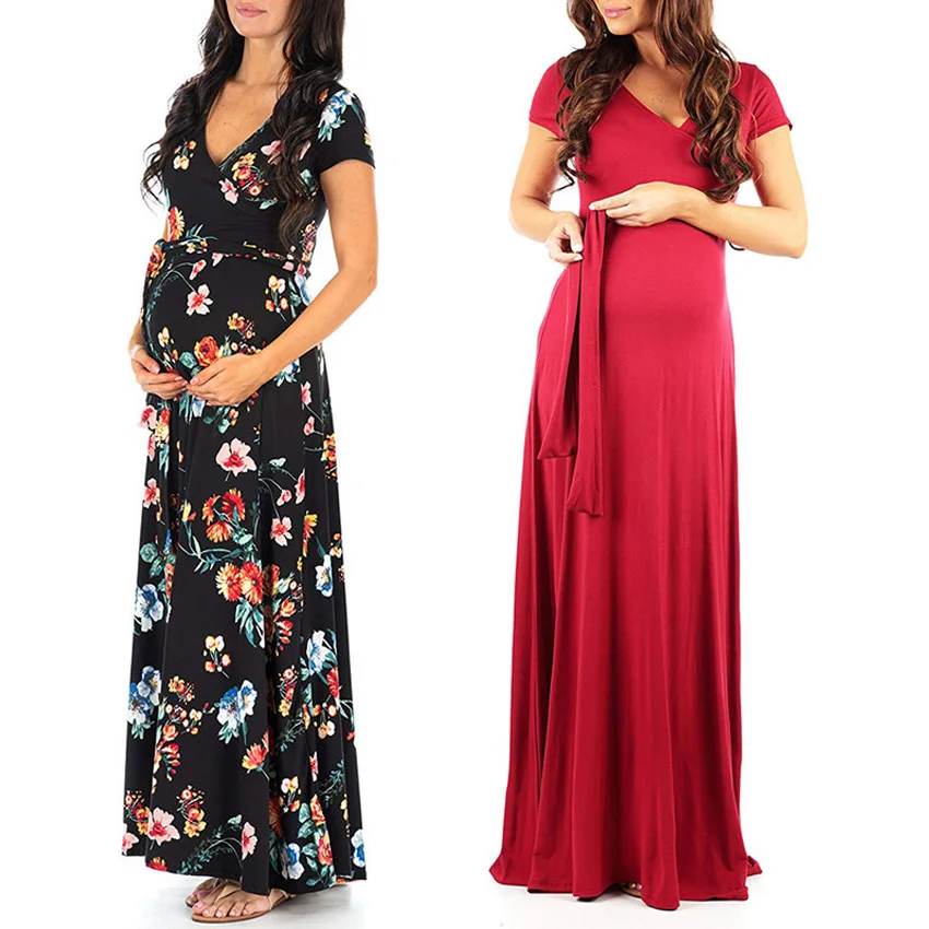 2022 летние платья с V-образным вырезом и коротким рукавом для беременных Модная