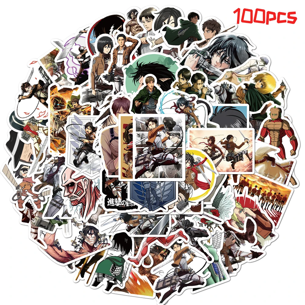 Juego de pegatinas de dibujos animados de Attack on Titan para ni&ntilde;os, calcoman&iacute;as de Anime para monopat&iacute;n, motocicleta, &aacute;lbum de recortes, port&aacute;til, Snowboard, equipaje, 10/50/100 unids/set-0
