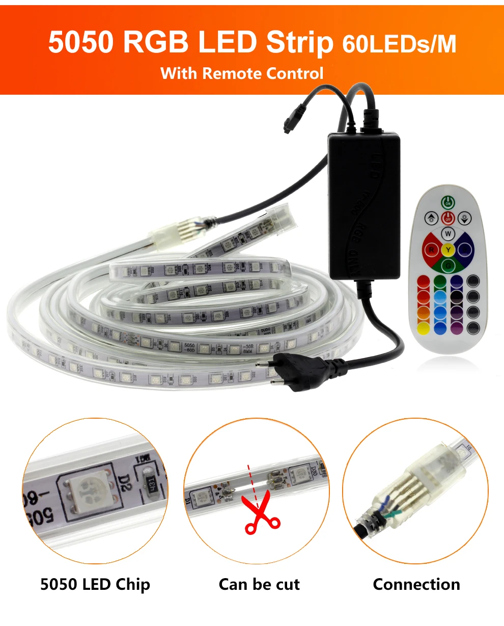 AC220V Светодиодная лента RGB сменный/теплый белый+ синий двойной цвет IP67 Водонепроницаемый для наружного использования гибкий светодиодный светильник полосы