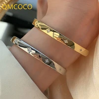 qmcoco korean silver color smooth surface bracelet woman simple fashion ins style elegant bracelets creative party accessories