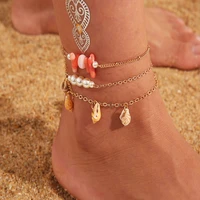 3 pcsset bohemian gold color anklets pink stone anklet for woman vintage handmade beads anklet 2020 foot bracelet beach jewelry