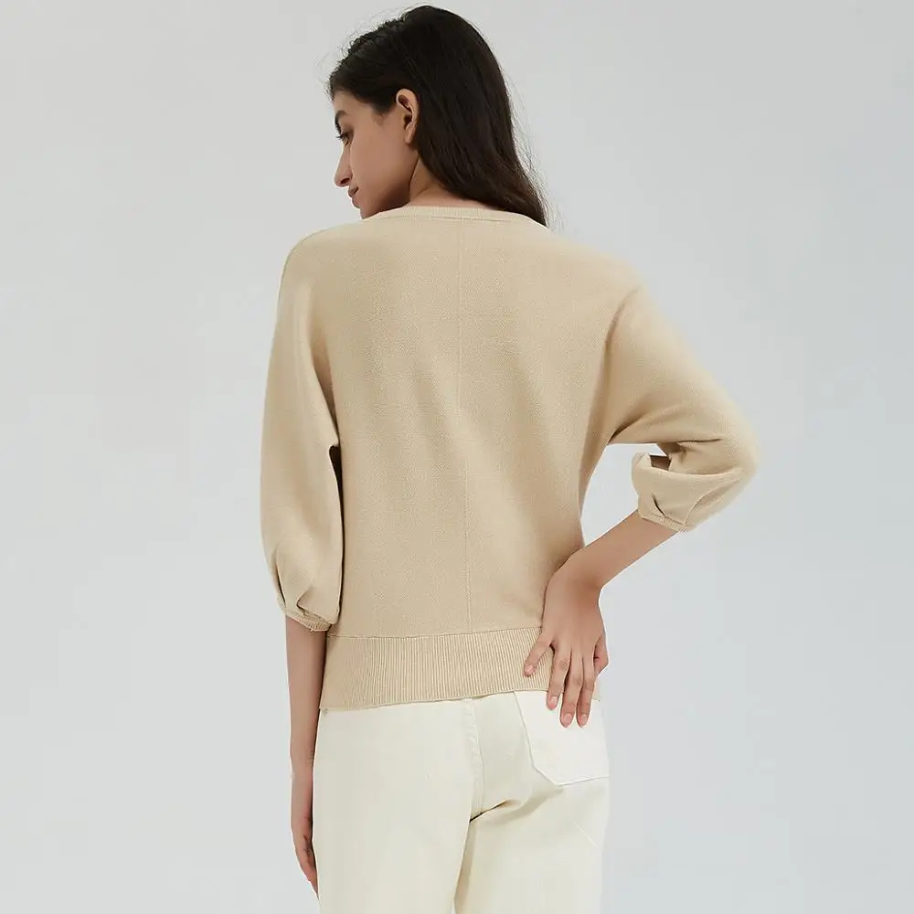 Женский вязаный свитер с рукавами-фонариками Wixra повседневный джемпер круглым