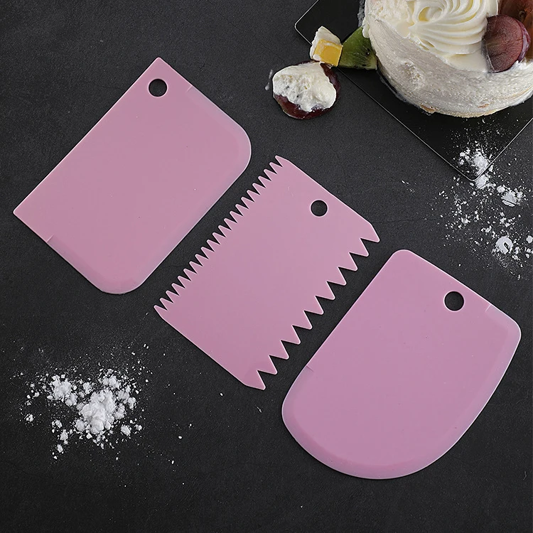 Pink 3 шт./компл. Пластик выпечки нож для теста торт Гладкий скребок ножей шеф-повара скребок для мастики паста край шпатели резак инструмент для выпечки - Цвет: Pink