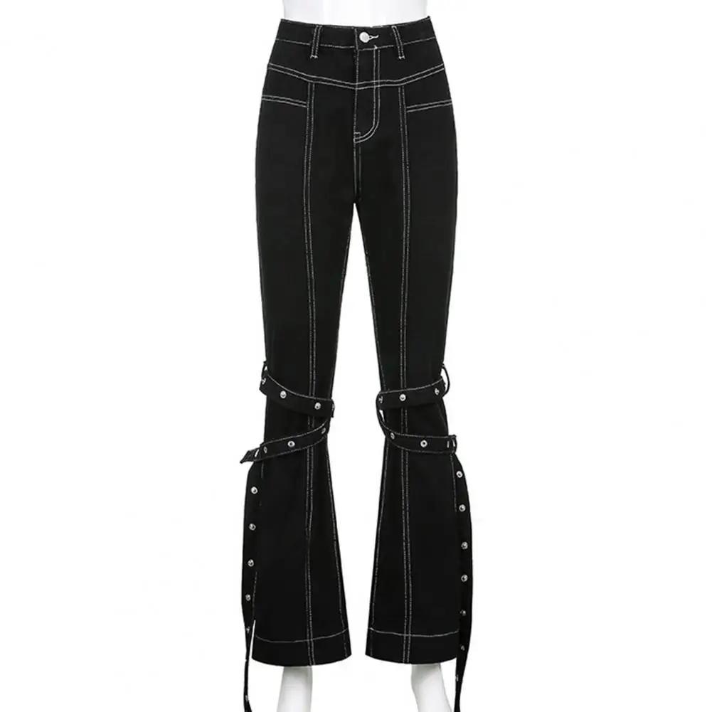 

Flared Jeans High Waist Long Pants Women Bandage Pockets Bell-bottom Trousers for Work Jeans High Waist Long Pants Women Cool